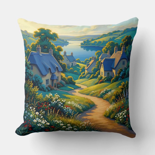 Almofada Caminho Dourado para Água Azul (Frente)