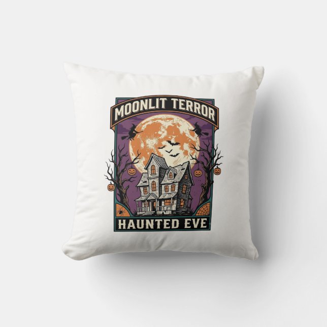 Almofada Camisa da Lua Assombrada Gravação Vintage Hallowee (Frente)