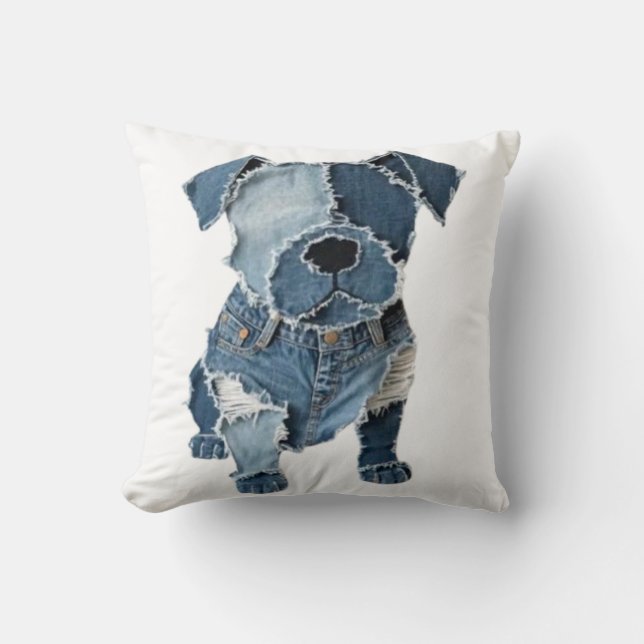 Almofada Camisa de Cachorro com Remendo de Falso Jeans (Frente)