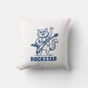 Almofada Camisa de Design de Gravura Vintage de Gato Rockst