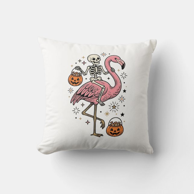 Almofada Camisa de Doces de Halloween de Flamingo Montado e (Frente)