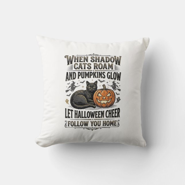 Almofada Camisa de Gato Preto de Halloween com Gravação de  (Frente)