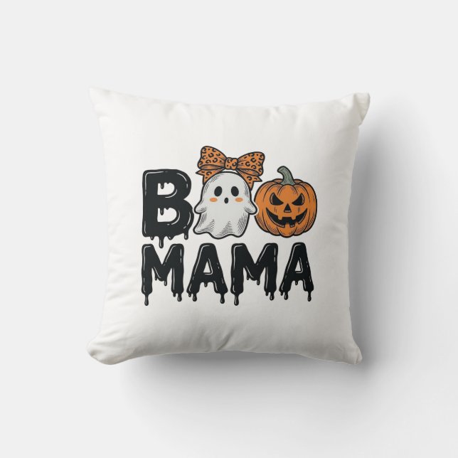 Almofada Camisa de Mãe Fantasma de Halloween Abóbora Design (Frente)