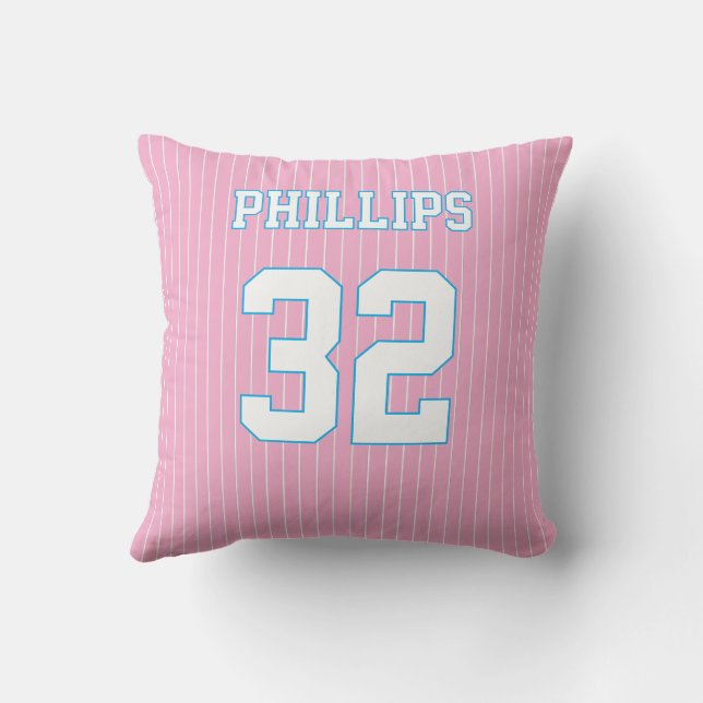 Almofada Camisa de Softbol Rosa Azul e Branco (Verso)