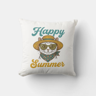 Almofada Camisa de Verão Feliz Gato Vintage Gravura Design_