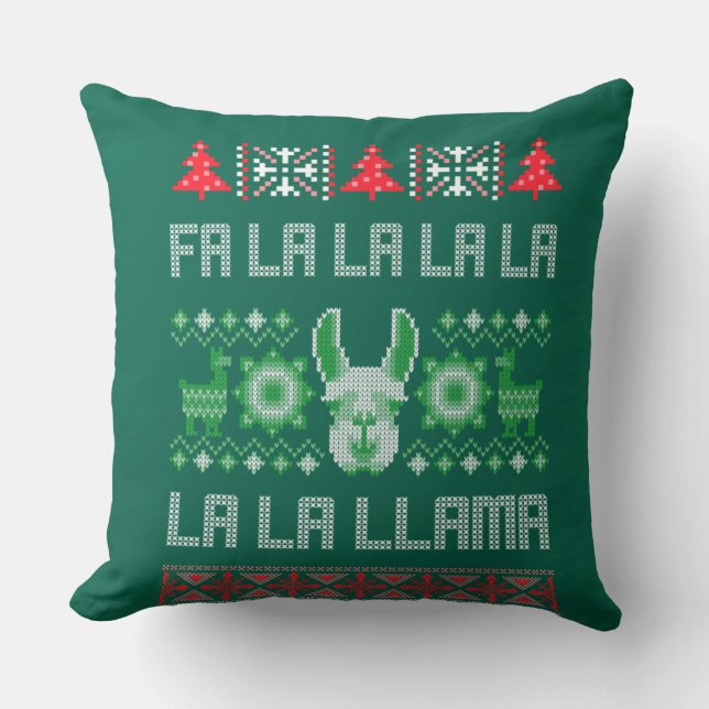 Almofada Camisa Fa La Llama - Suéter de Natal Feio Llam (Frente)