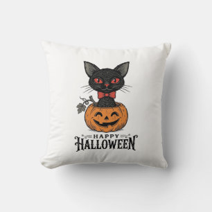Almofada Camisa Vintage de Halloween Gato Preto Abóbora Des