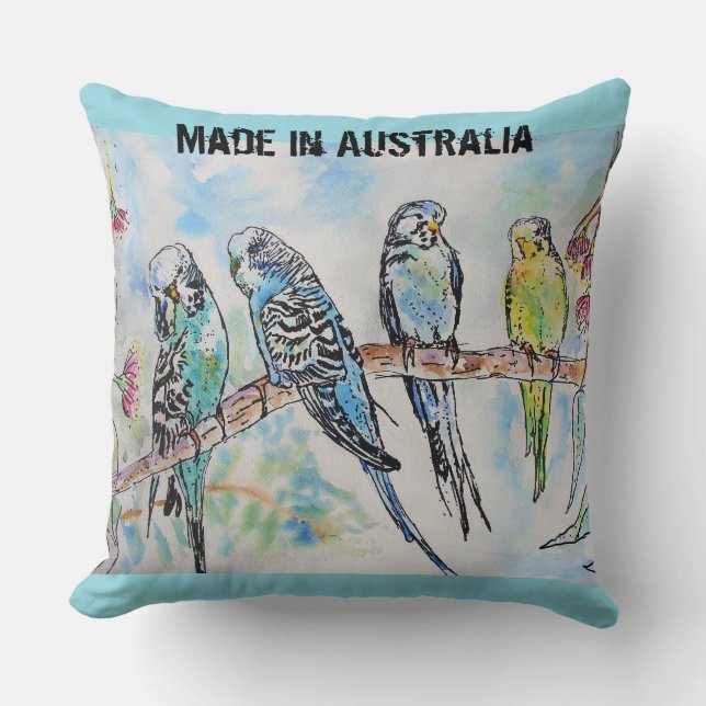 Almofada Camiseta Budgie Budgerigar Pássaro Feito na Austrá (Frente)
