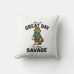 Almofada Camiseta com Desenho de Gravação Antiga Savage Dog