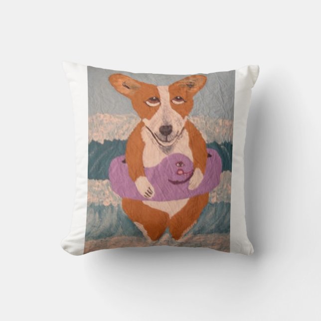 Almofada Camiseta Corgi na Praia (Frente)
