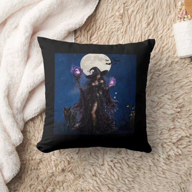 Almofada Camiseta da Lua de Halloween da Bruxa Mística (Cobertor)