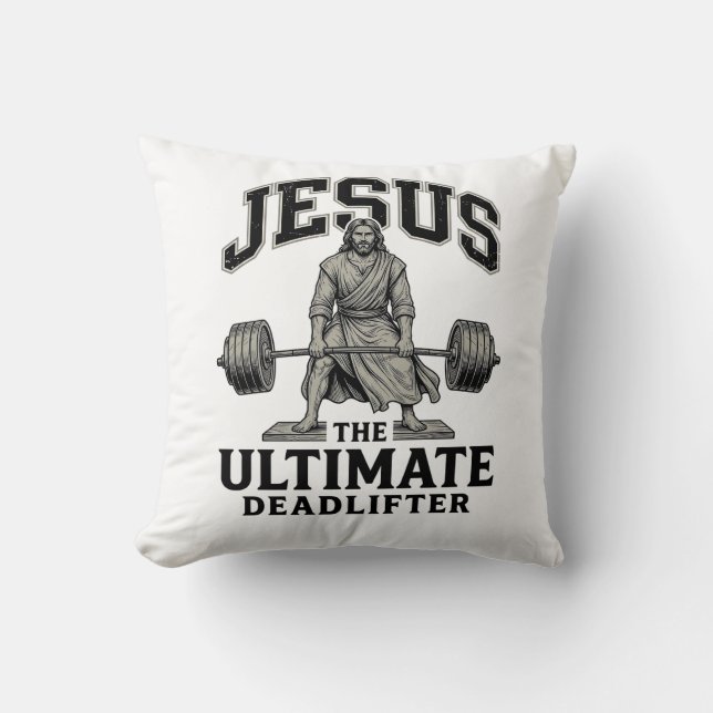 Almofada Camiseta de ginásio vintage Jesus Ultimate Deadlif (Frente)