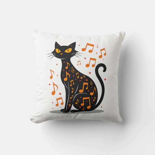 Almofada Camiseta do Gato da Nota Musical de Halloween Nota (Frente)
