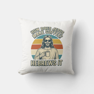 Almofada Camiseta Engraçada Jesus Café Desenho Antigo_