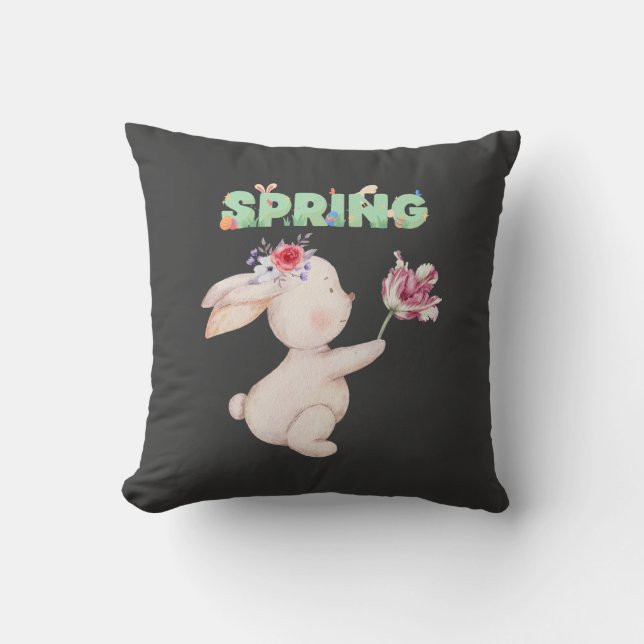 Almofada Camiseta Gráfica de Coelho da Primavera com Tulipa (Frente)
