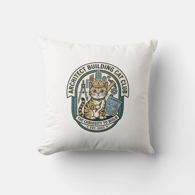 Almofada Camiseta Gráfica de Gato de Arquiteto Construindo  (Frente)