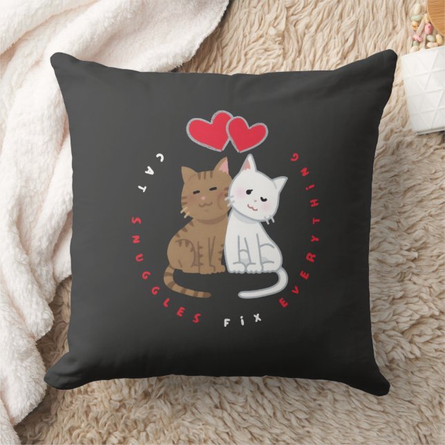 Almofada Camiseta Ilustrada de Abraço de Gato Fofo (Cobertor)