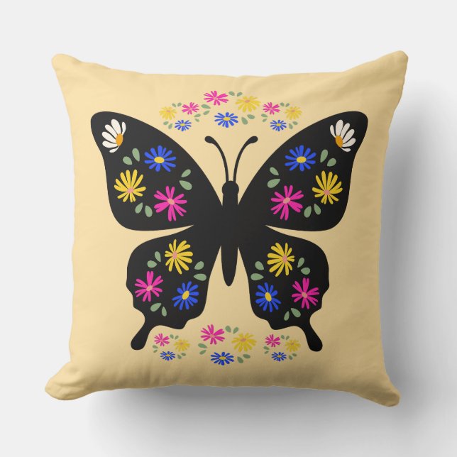 Almofada Camiseta mariposa con flores multicolor (Frente)