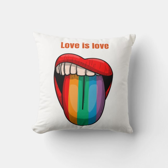 Almofada Camiseta Masculina Arco-Íris dos Lábios Love Is Lo (Frente)