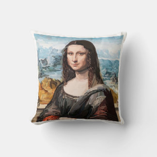 Almofada Camiseta Mona Lisa Aquarela - Arte Estética Suave