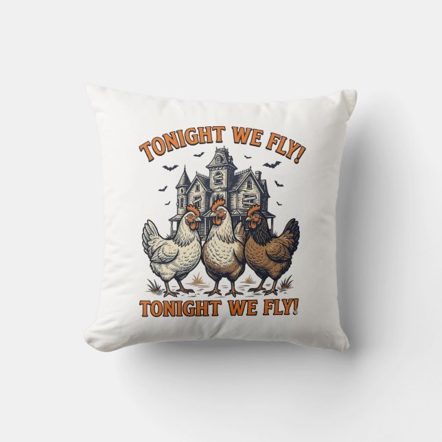 Almofada Camiseta Tonight We Fly Funny Chicken Halloween De (Frente)