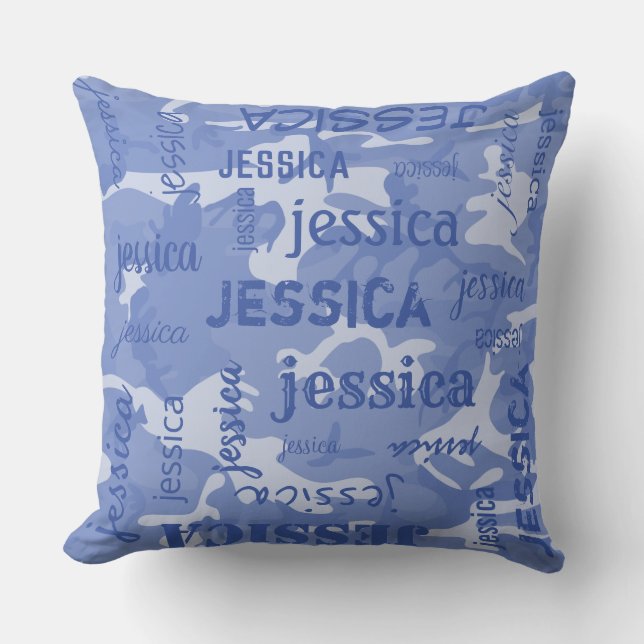 Almofada Camo Nome Personalizado Mais Curto Azul (Frente)