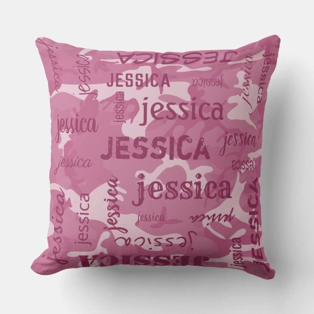 Almofada Camo Personalizado Nome Mais Curto Rosa (Frente)