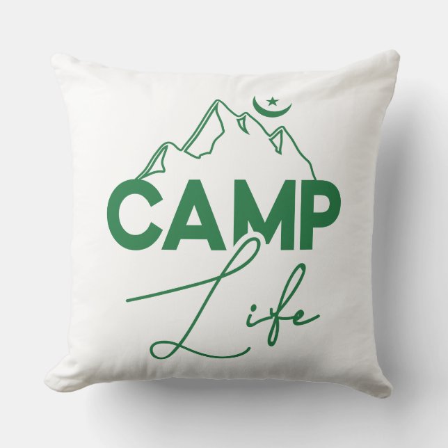 Almofada Camp Life Green Typografia Diversão T-Shirt (Frente)