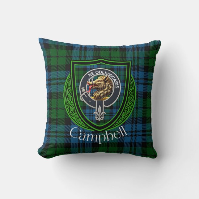 Almofada Campbell Scottish Clan Tartan & Crest (Frente)