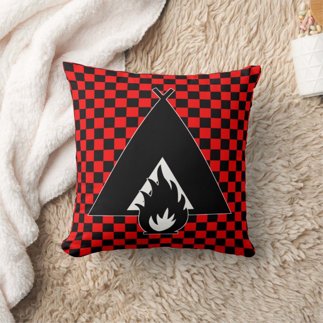 Almofada Campfire and Tent on Red and Black Checkerboard (Cobertor)