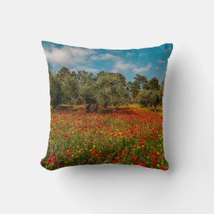 Almofada campo com flores e árvores