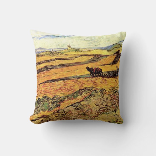Almofada Campo com Lavrador e Moinho por Vincent van Gogh (Frente)