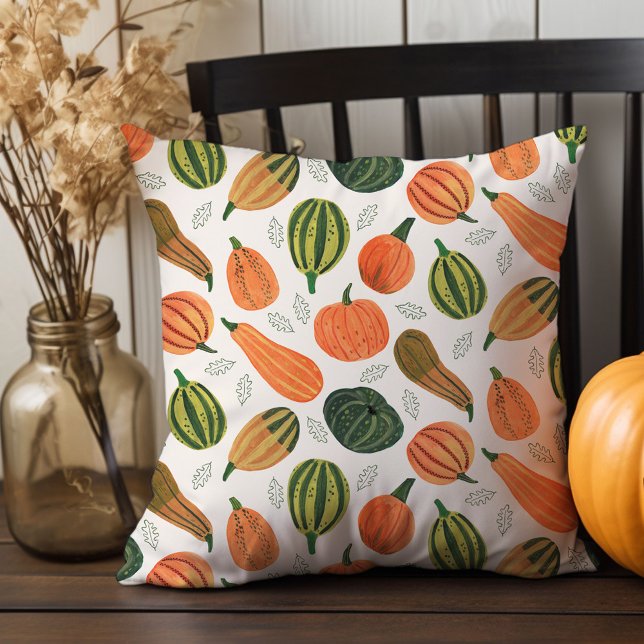 Almofada campo de abóbora de Ação de Graças (Cute Rustic Thanksgiving pumpkin pattern Throw Pillow)