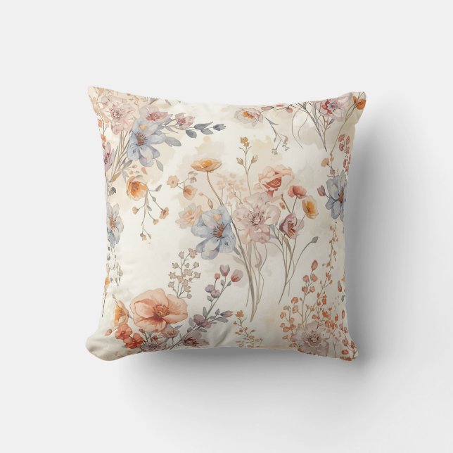 Almofada Campo de Flores Silvestres Delicadas Floral Pastel (Frente)
