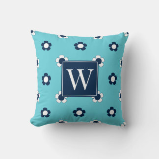 Almofada Campo de Margaridas Elegantes – Monograma Turquesa