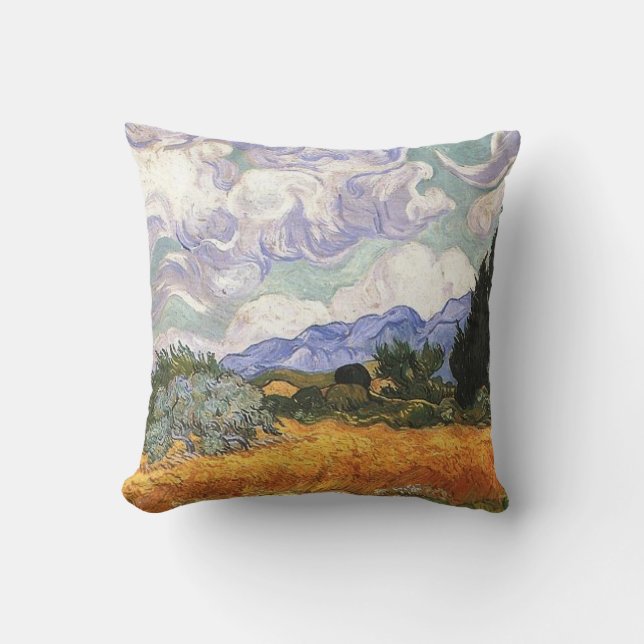 Almofada Campo de Trigo com Cipreste de Van Gogh. (Frente)