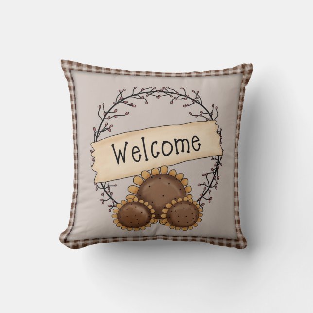 Almofada Campo Primitivo de Sunflower Welcome Wreath (Frente)