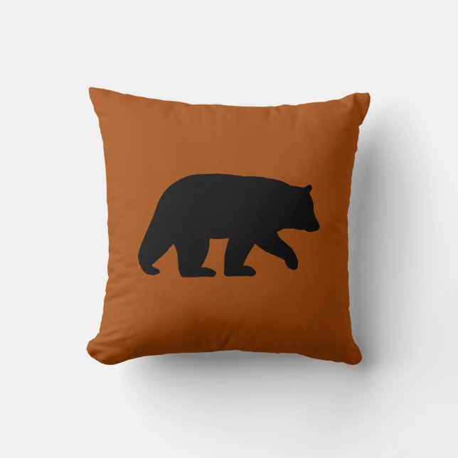 Almofada Campo Selvagem Laranja Queimado de Urso Negro (Frente)