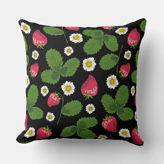 Almofada Campos de Morango em Preto (Frente)