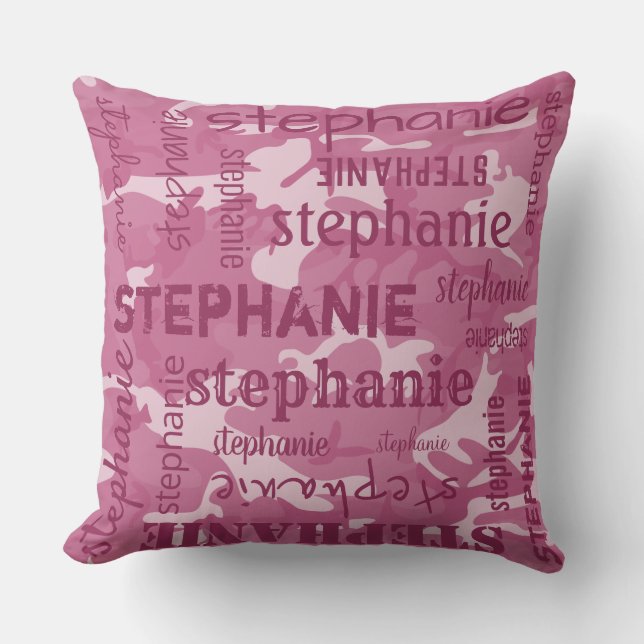 Almofada Camuflagem Personalizada Nome Mais Longo Rosa (Frente)