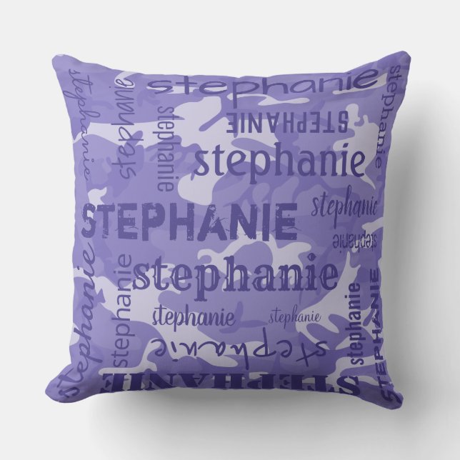Almofada Camuflagem Personalizada Nome Mais Longo Roxo (Frente)