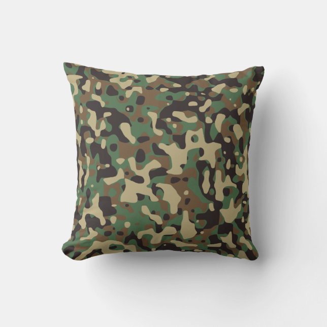 Almofada Camuflagem Verde Marrom Bege Cinza Floresta (Frente)