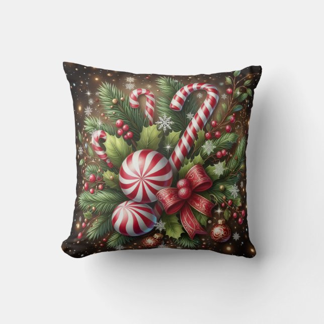 Almofada Cana de Natal clássica de hortelã-pimenta/verde de (Frente)