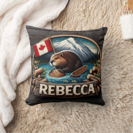 Almofada Canadian Beaver Holding Log by Canadian Flag