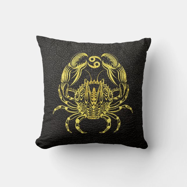 Almofada Cancer Dourado no couro (Frente)