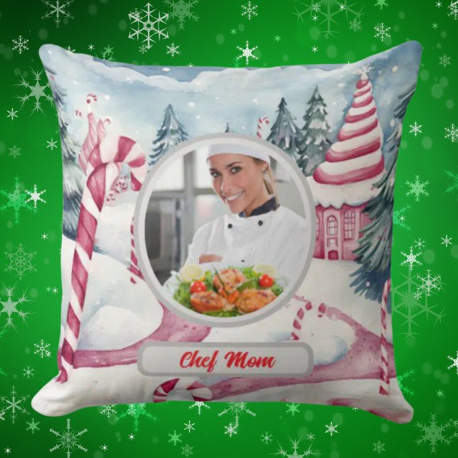 Almofada Candy de Natal Cane Personalizado Chef Mãe Foto (Criador carregado)
