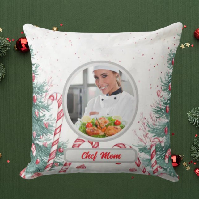Almofada Candy de Natal Cane Personalizado Chef Mãe Foto (Criador carregado)