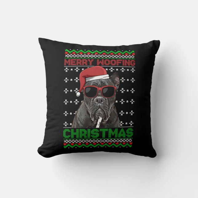 Almofada Cane Corso Cachorro Engraçada Feliz De Maçã Natal (Frente)