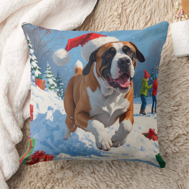 Almofada Cane Corso Correndo na Neve com Chapéu de Natal (Cobertor)