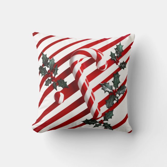 Almofada Cané Festiva de Doces com Design Holly de Natal (Frente)